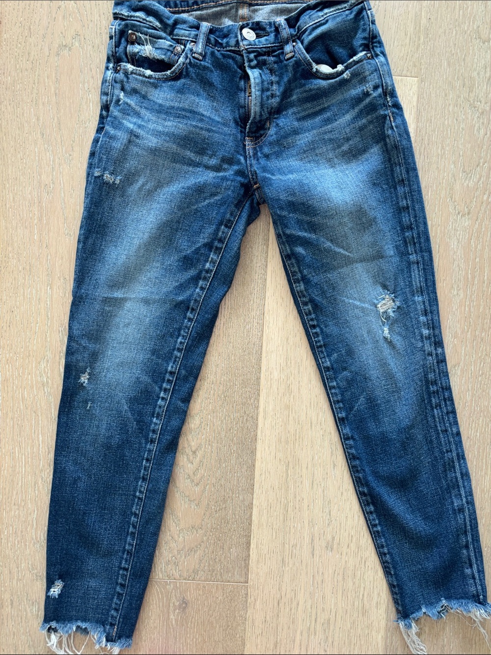 Moussy SZ 26 Ankle Length Dark Blue Distressed Jeans